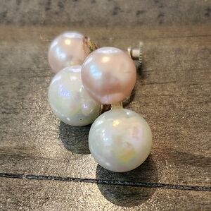 Pearl Double-Stud Screwback Earrings in Soft Pink and Iridescent White